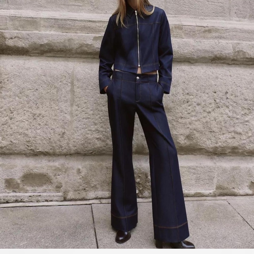 Brand new Zara contrast topstitching bootcut pants